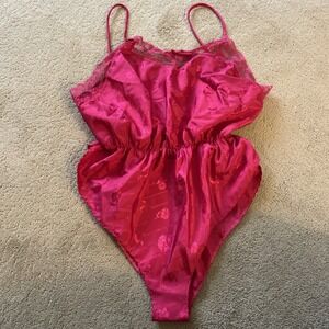 VINTAGE 80's WOMEN'S AVON FASHIONS FUCHSIA PINK BABYDOLL BODYSUIT SNAP CLOSURE M